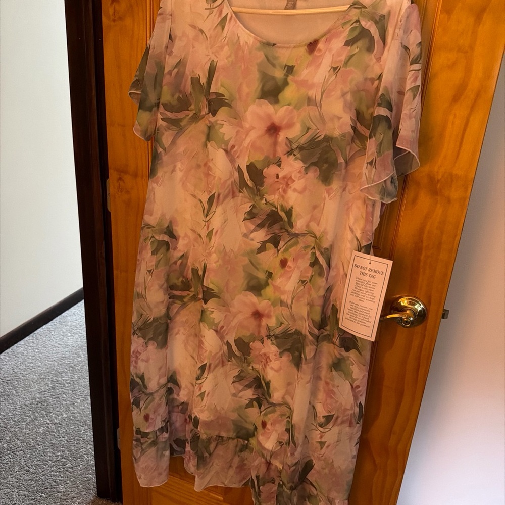 Woman Within Pink and Green Floral Midi Dress